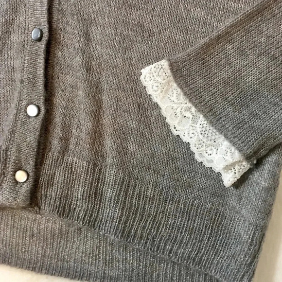 J.Crew Mercantile Lace Sleeve Alpaca Cardigan Sweater - Picture 4 of 5